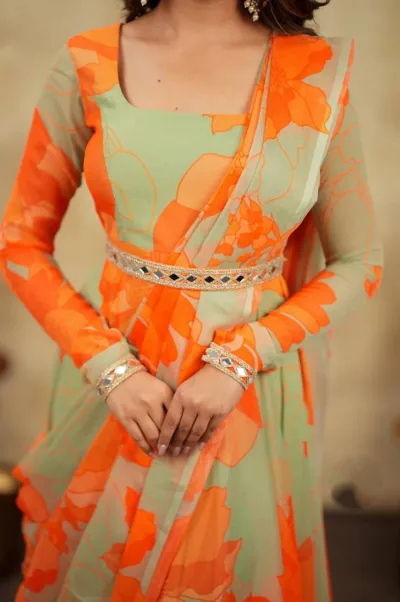 Orange Elegance Indo Western Pre Draped Saree Gown